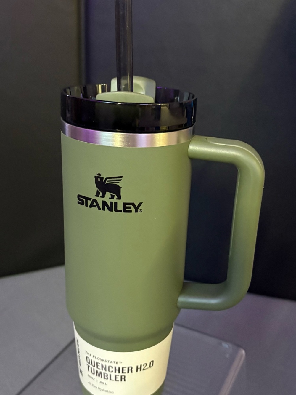 Stanley Olive Green Insulated Quencher Mug with Black Lid - Picture 2 of 8